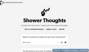 Just shower thoughts is a useless website with thoughts from the shower.