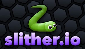 logo of the slither.io game on a dark background.