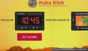 kukuklok Online Alarm Clock - Designed to wake you up. Simple and beautiful. Is your alarm clock broken? Don't worry! The another useless website has the solution. kukuklok.com offers you the choice of sound that goes off at the time you set. You can choose from cockerel, a classic alarm clock, electronic, slayer guitar, military trumpet and alien invasion.