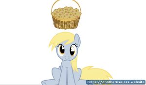 Feed Derpy Derpy Hooves eating muffins. To feed muffins to the pony, the user clicks the basket of muffins near the top of the screen.