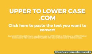 uppertolowercase.com Convert upper case to lower case, or the other way around. Or convert to title case or sentence case. All easy and free!